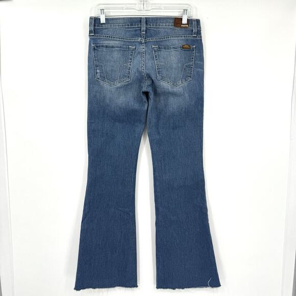 VTG Y2K FOSSIL Flare Women’s Jeans Worn Boot Cut 28 X 32 Raw Edge USA Made Low - Picture 3 of 8